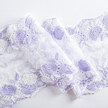Кружево вышивка на сетке 180 мм Ф01-0010 бело-фиолетовый
