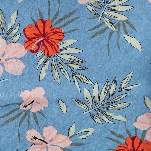 Лен натуральный К36-124 голубой принтованный