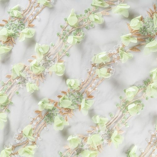 Вышивка на сетке К16-083 бежево-салатовый