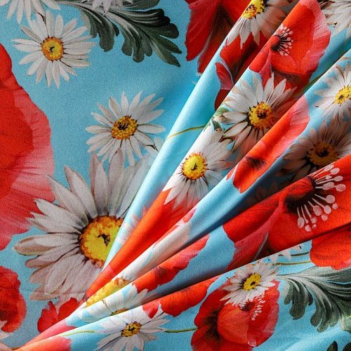 Шелк натуральный К13-887 голубой принтованный