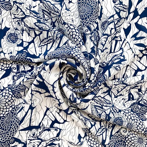 Крепдешин натуральный К32-233 молочный принтованный