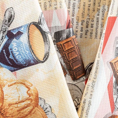 Полотно вафельное 007-03525 бежевый принтованный