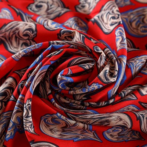 Крепдешин синтетический 029-08858 красный принтованный