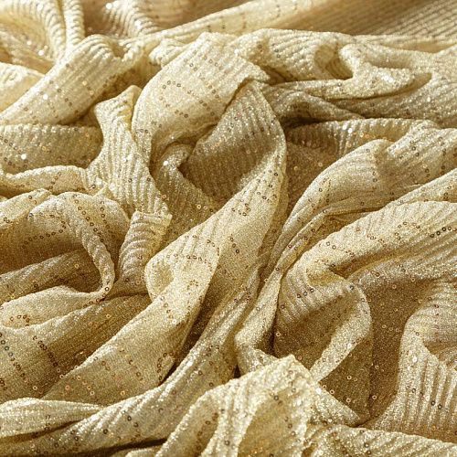 Трикотаж-гофре с пайетками 056-09124 желтое золото однотонный