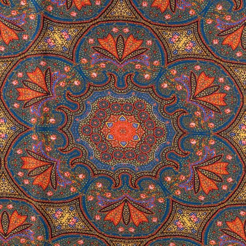 Крепдешин натуральный К32-382 сине-зеленый принтованный