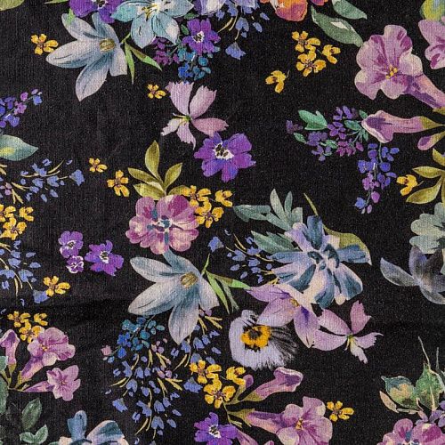 Лен натуральный К36-107 черный принтованный