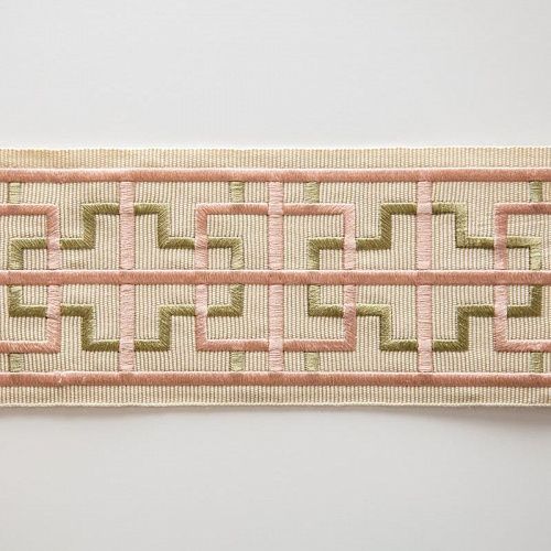 Бордюр жаккардовый 7 см 0000-357-104-012 молочным с зелено-розовым