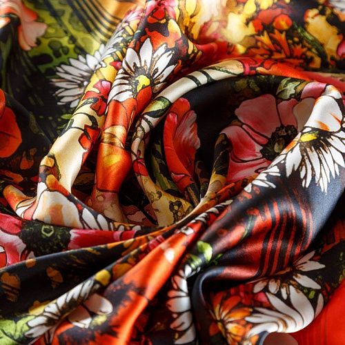 Шелк натуральный К23-178 красный принтованный