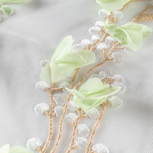 Вышивка на сетке К16-083 бежево-салатовый