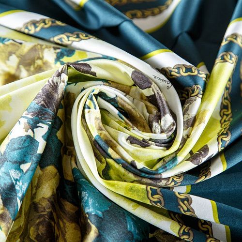 Сатин стрейч 001-07887 желтый принтованный