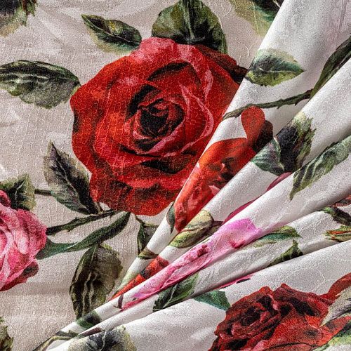 Шелк жаккард натуральный К27-199 белый принтованный