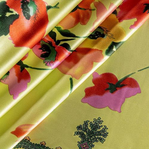 Шелк натуральный К24-1004 салатовый принтованный