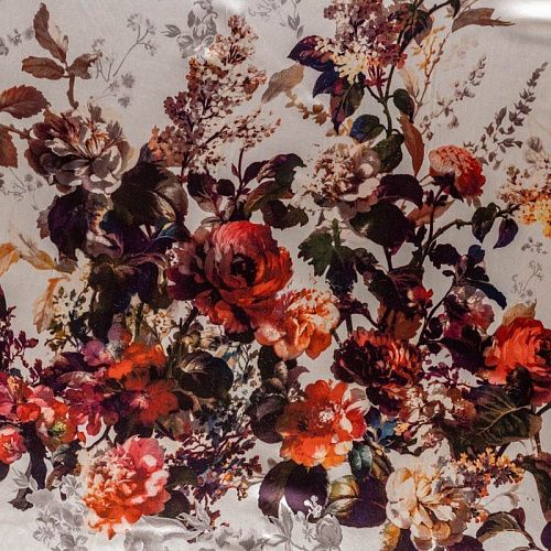 Шелк натуральный К2-389 молочный принтованный