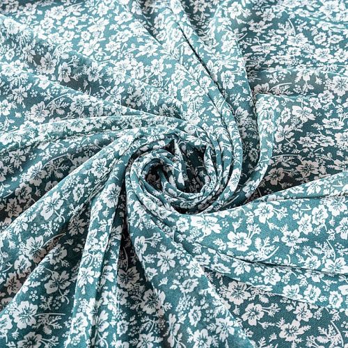 Креп-шифон 027-01430 сине-зеленый принтованный