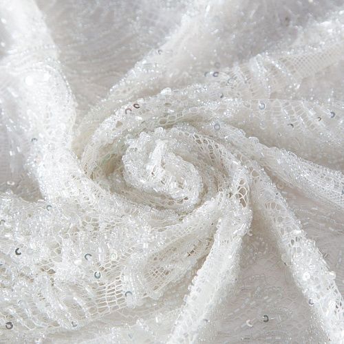 Шантильи с вышивкой и бисером 031-19787 теплый белый