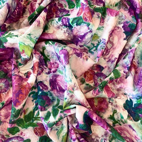 Лен натуральный К36-081 молочно-розовый принтованный