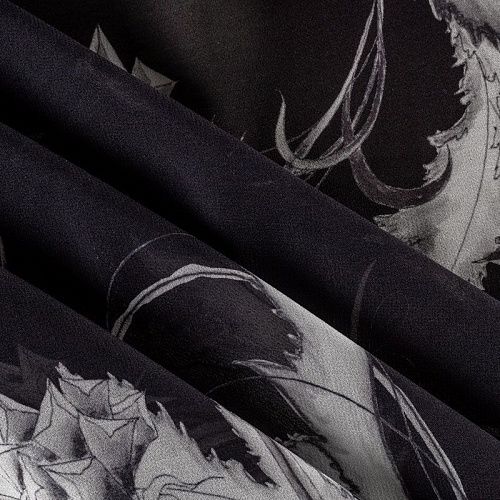 Креп-шифон натуральный К36-066 черный принтованный