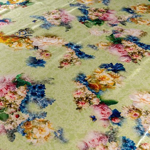 Шелк натуральный К06-0059 светло-салатовый принтованный