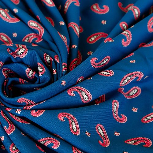 Твил-штапель К34-003 синий коралл принтованный