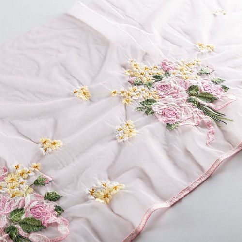 Вышивка на сетке 050-02933 пудрово-розовый