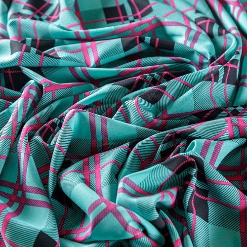 Крепдешин синтетический 029-08388 бирюзовый принтованный