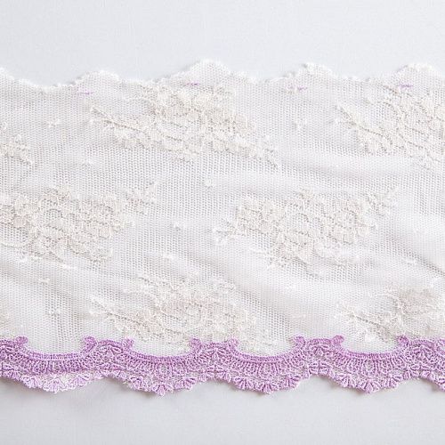 Кружево на сетке 160 мм Ф01-0008 сливочно-сиреневый